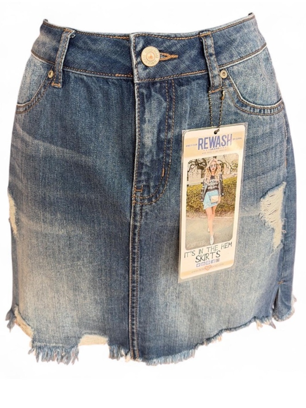 Rewash Blue Distressed Denim Mini Skirt